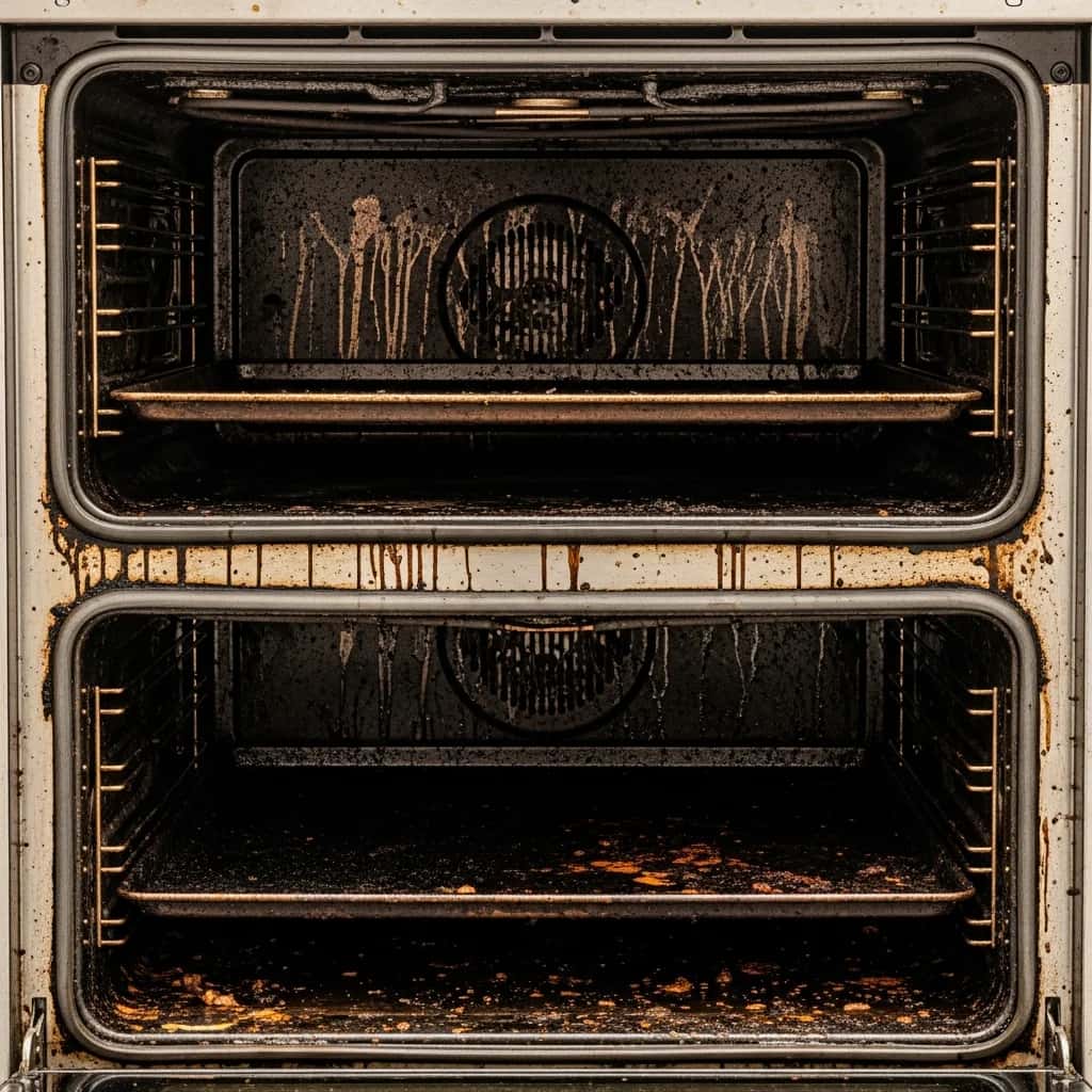 Oven before MINT professional cleaning — Four hobs. Zero grease. Job done.