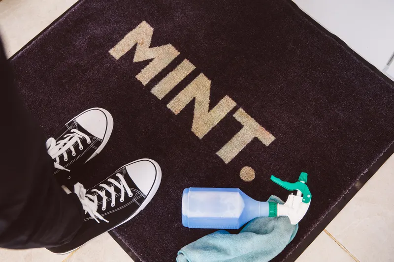 MINT work mat, shoe covers and cleaning supplies ready for a visit